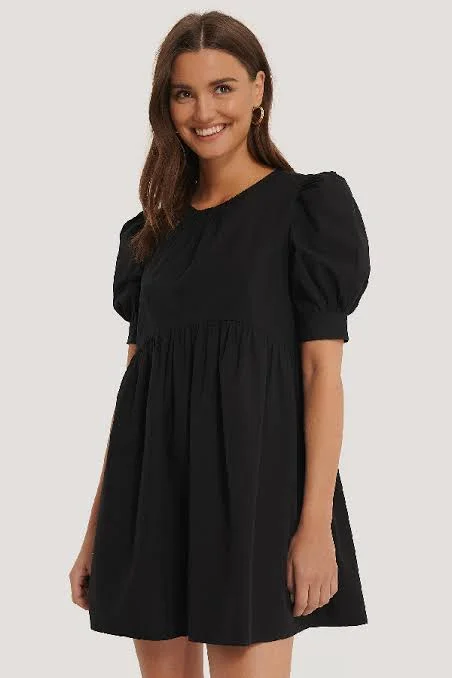 Eyelet fabric mini dress-Cotton Short Sleeve Mini Dress Black