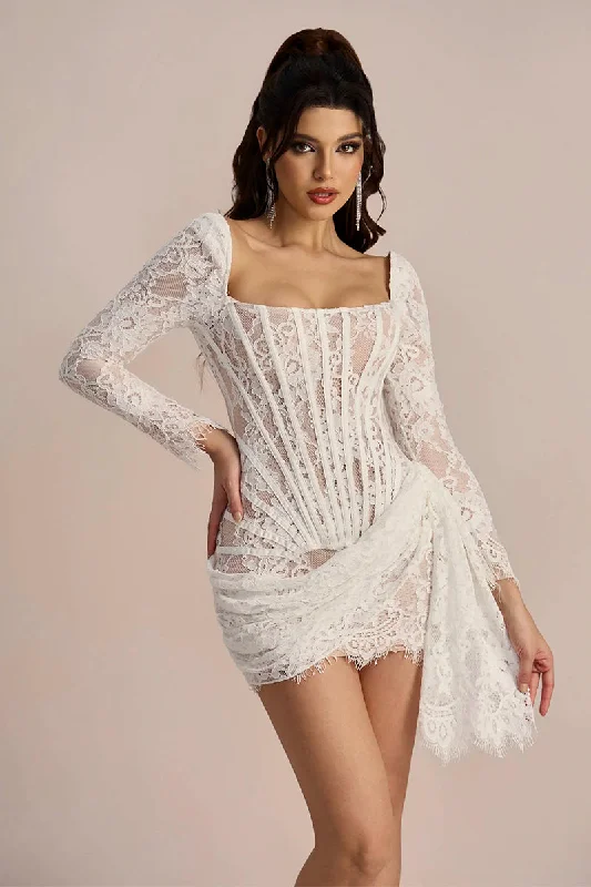 Casual mini dress-Tangela Lace Corset Mini Dress