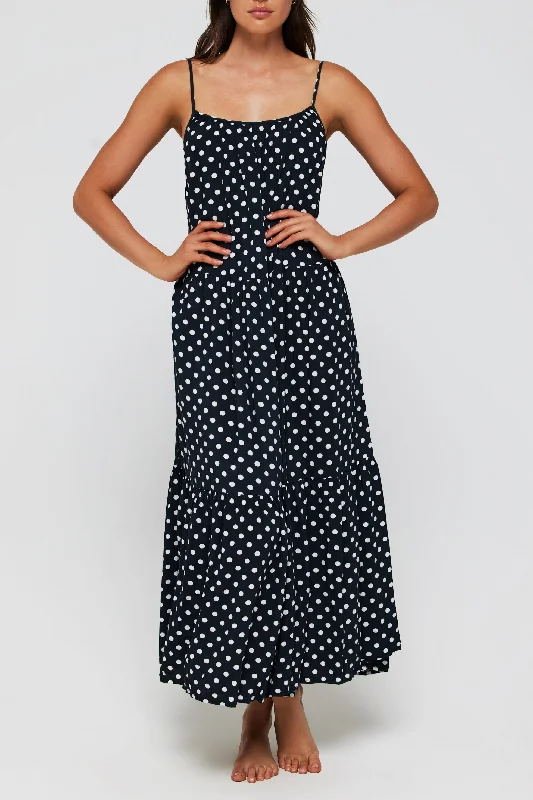 Maxi dress with beaded details-Johanna Maxi Low Scoop Back Dress Cover Up in Polka Dots