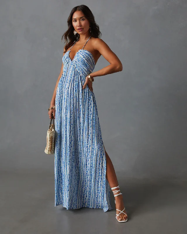 Maxi dress with metallic finish-Azalea Pocketed Floral Empire Maxi Dress