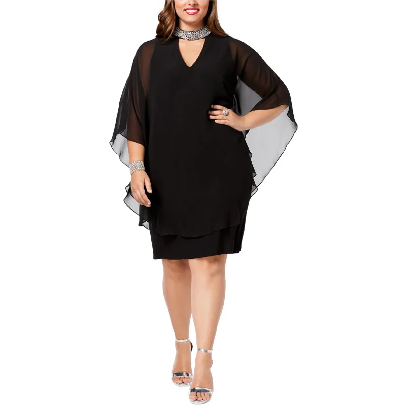 Cocktail dress with fitted bodice-XSCAPE Womens Chiffon Cocktail Dress, Black, 22W