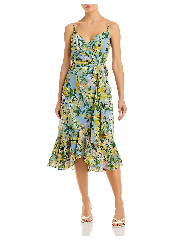 Midi dress with nautical theme-Womens Floral Crepe Midi Fit & Flare Dress