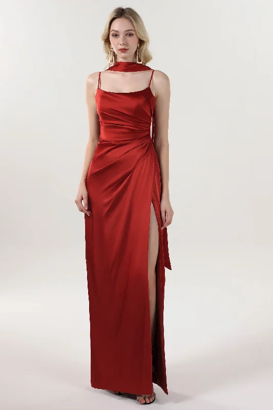 Maxi dress for a night out-Sheath-Column Maxi Luxe Satin Formal Dress CS0599