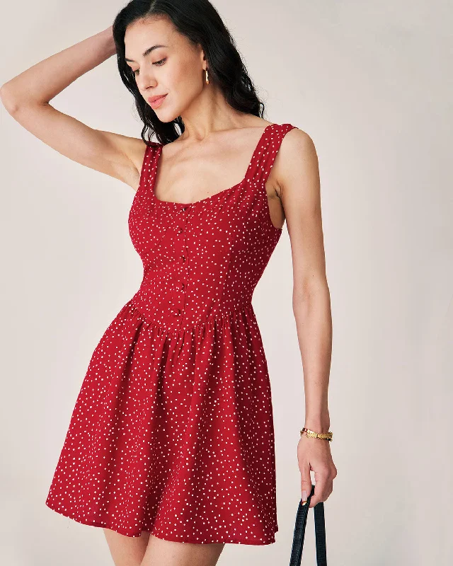 Shimmer fabric mini dress-Red Polka Dot Slip Mini Dress