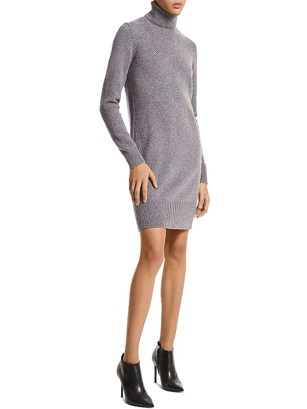 Midi dress with voluminous sleeves-Womens Turtleneck Midi Sweaterdress