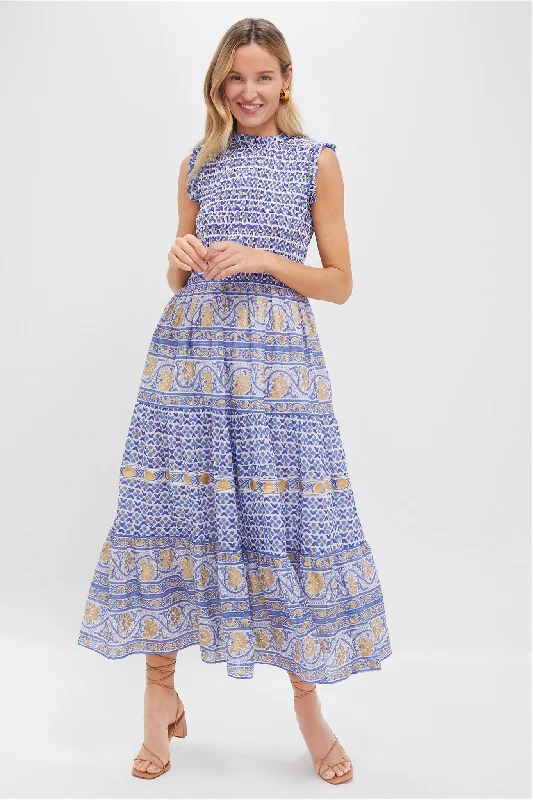 Maxi dress with beaded details-Veranda Blue Sleeveless Smocked Maxi Dress