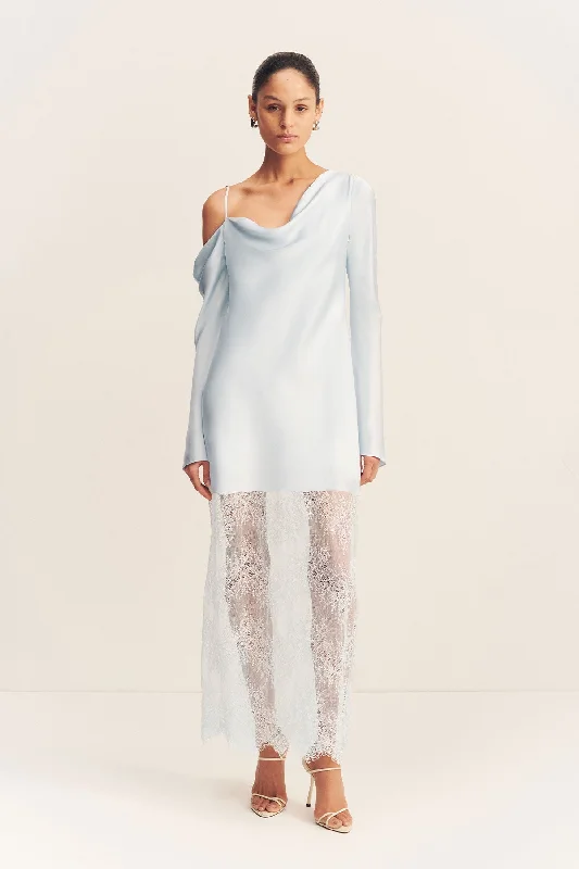 Maxi dress with minimalist design-LABYRINTH LACE LONG SLEEVE MAXI DRESS - PALE BLUE