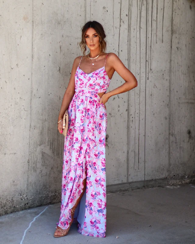 Maxi dress with zen vibes-Ever So Sweet Floral Side Cutout Maxi Dress