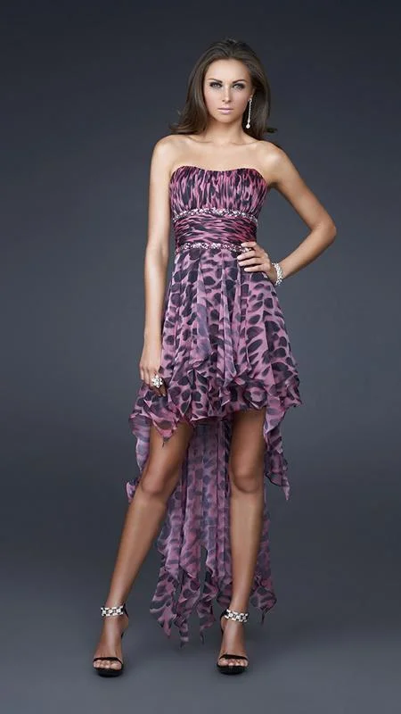 Blue cocktail dress-La Femme - Animal Printed Strapless High Low Dress 16293 - 1 pc Fuchsia/Black In Size 6 Available