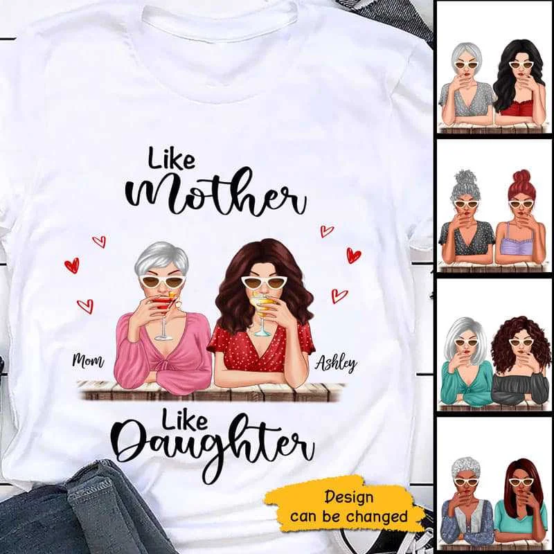 Floral print cocktail dress-Like Mother Like Daughter Drinking Cocktail Girls Personalized Shirt