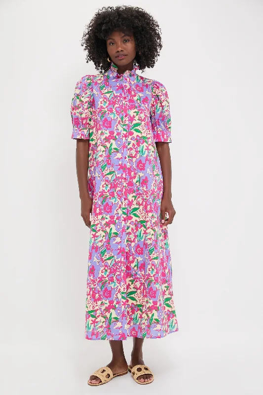 Maxi dress with unique patterns-Magenta Multi Floral Ruffle Collar Louisa Maxi Dress