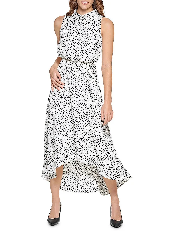 Midi dress with cowl neck-Womens Mockneck Midi Fit & Flare Dress