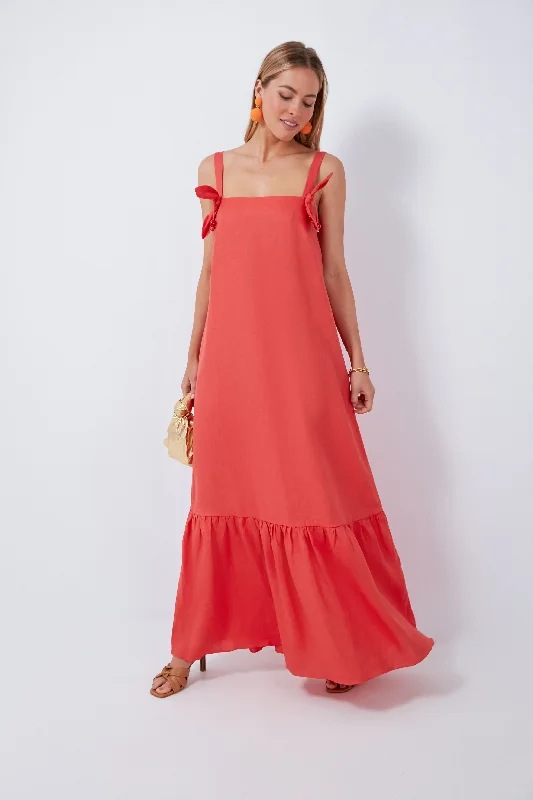 Maxi dress with V-neckline-Red Cherry Bomb Solid Long Dress with Straps