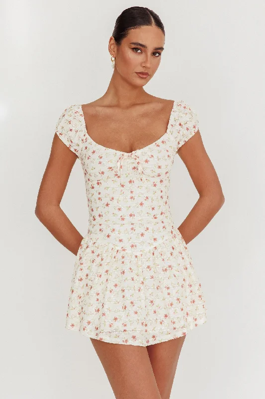 Zen vibe mini dress-Mirela Cap Sleeve Lace Mini Dress Rose