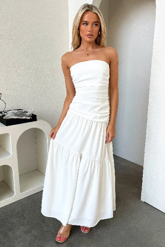 Maxi dress for beach vacation-Charlotte Strapless Maxi Dress - White