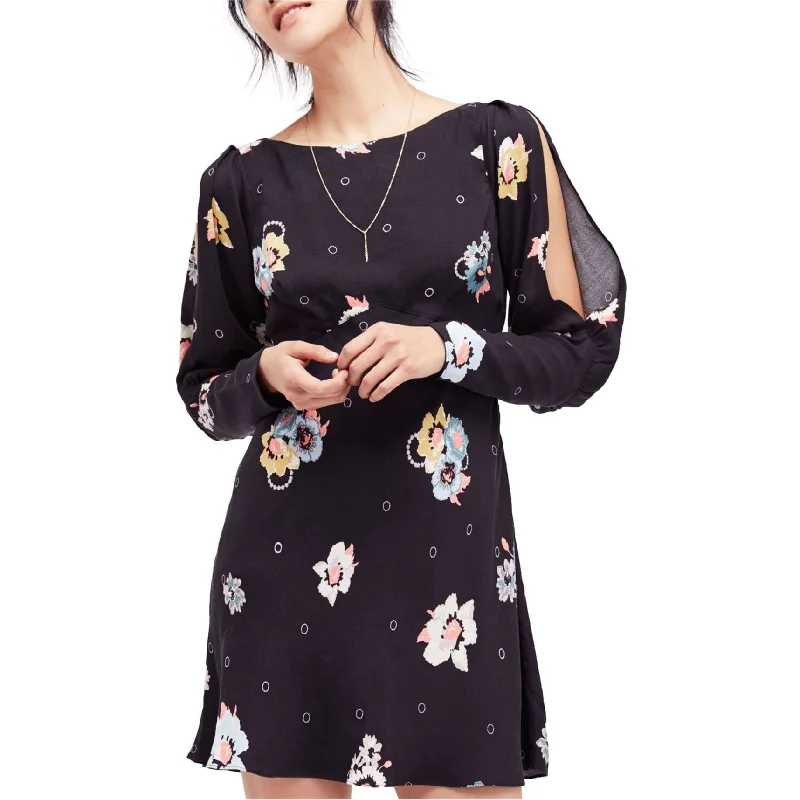 High neckline mini dress-Free People Womens Sunshadows Split-Sleeve Mini Dress