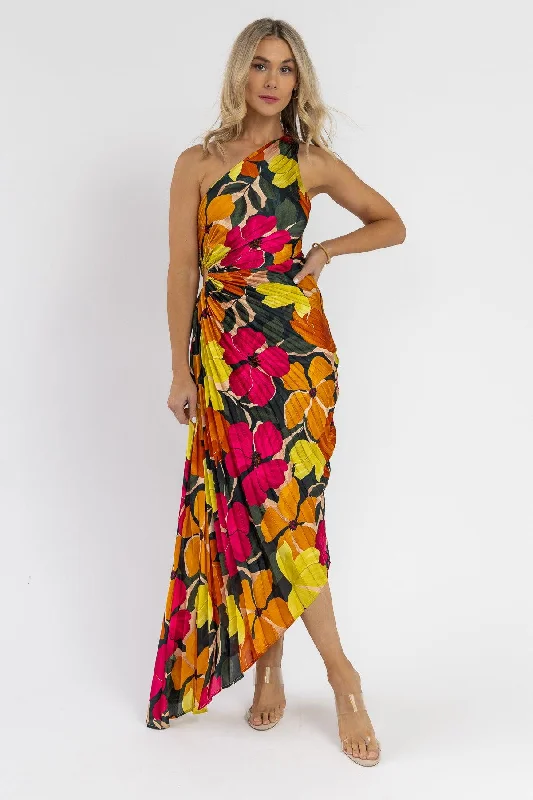 Maxi dress with off-shoulder neckline-Monroe Pink Floral Maxi Dress - Final Sale