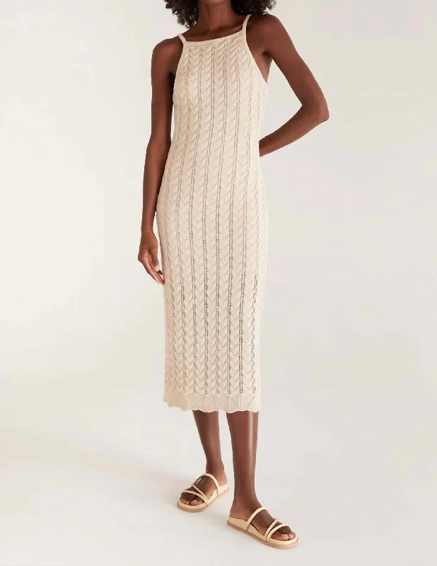 Midi dress with eyelet fabric-Camille Crochet Midi Dress In Natural