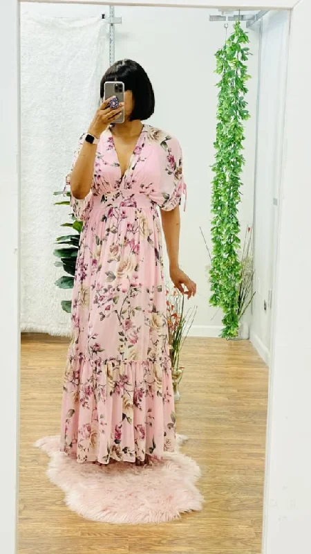 Maxi dress with bow accents-Madden chiffon maxi dress