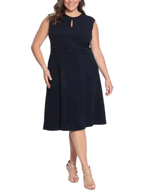 Midi dress with minimalist design-Plus Womens Keyhole Calf Midi Dress