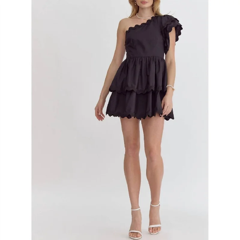 Velvet mini dress-Entro - One-Shouldered Mini Dress