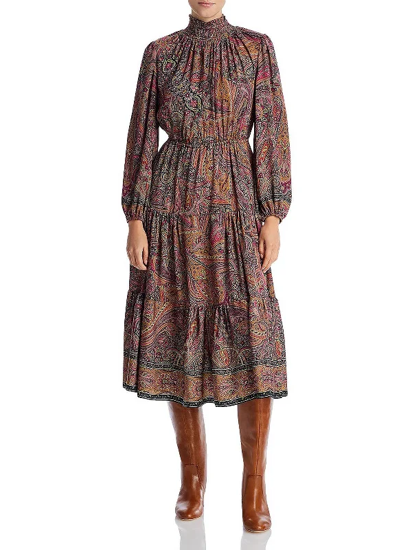 Midi dress with sweetheart neckline-Lena Womens Paisley Smocked Midi Dress