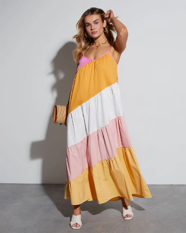 Maxi dress with wrap style-Patricia Colorblock Cotton Maxi Dress