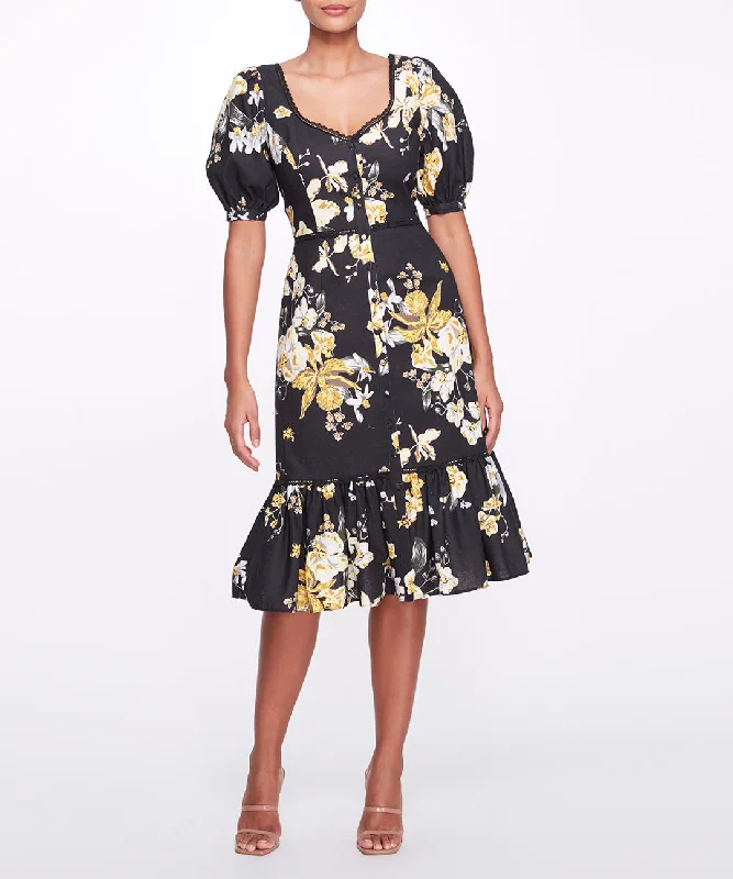 Midi dress with cowl neck-Sweetheart Neckline Floral Print Fitted Midi Dress