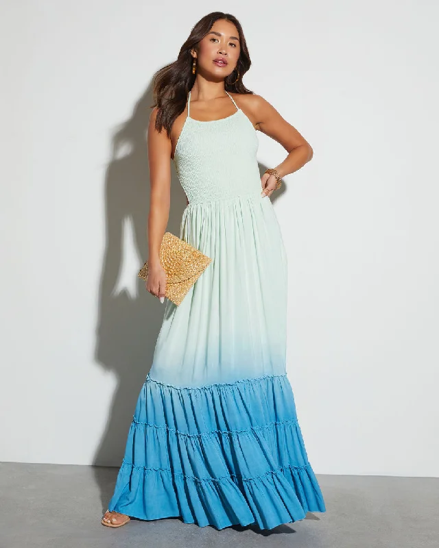 Maxi dress with bow accents-Ocean Breeze Tiered Maxi Dress