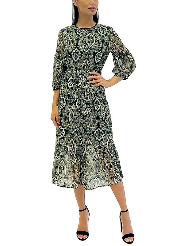 Midi dress with tiered layers-Womens Paisley Long Midi Dress