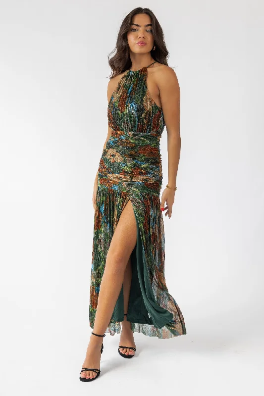 Maxi dress with crochet details-Isra Floral Ruched Maxi Dress - Final Sale