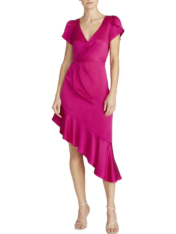 Midi dress with modern design-Womens Asymmetric Midi Cocktail and Party Dress