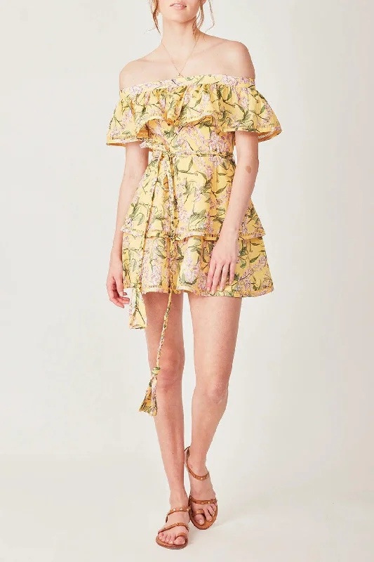 Bustier mini dress-Capri Layer Mini Dress in Floral Yellow