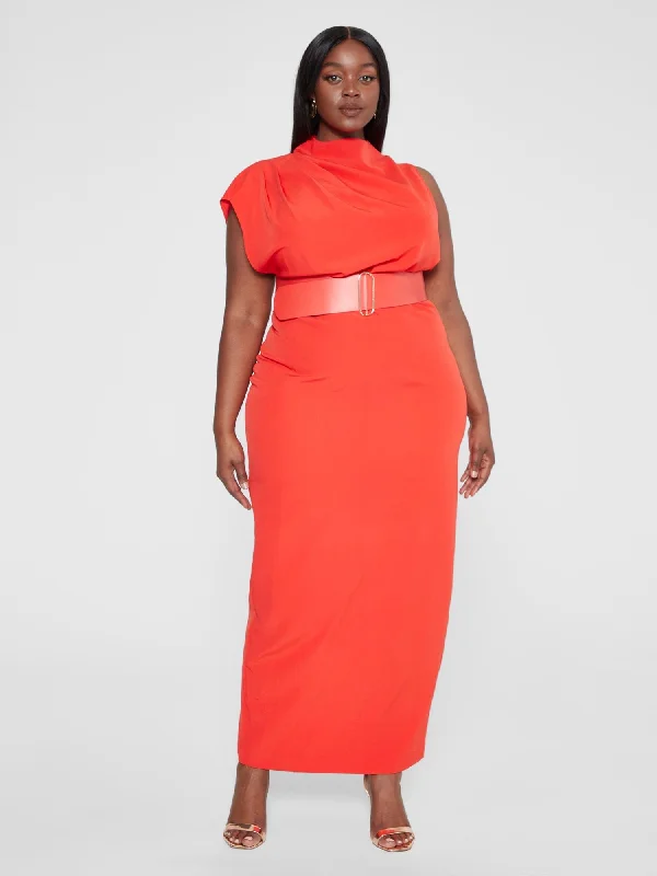 Maxi dress with utility style-Fashion To Figure - Sarai Belted Column Maxi Dress