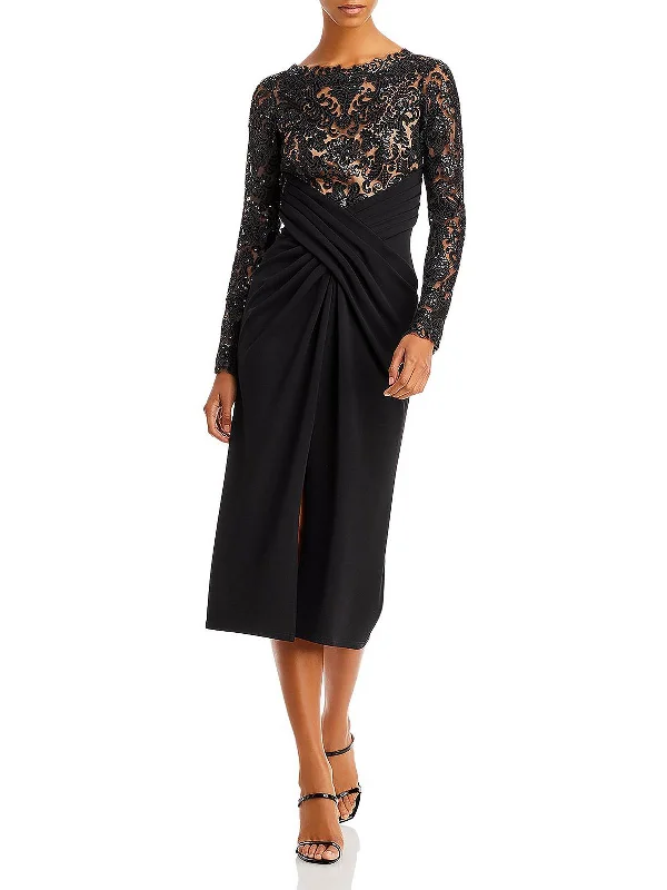 Midi dress with bell sleeves-Womens Sequined Midi Cocktail and Party Dress