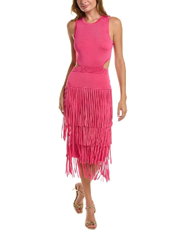 Midi dress with cap sleeves-Toccin Fringe Racerback Midi Dress