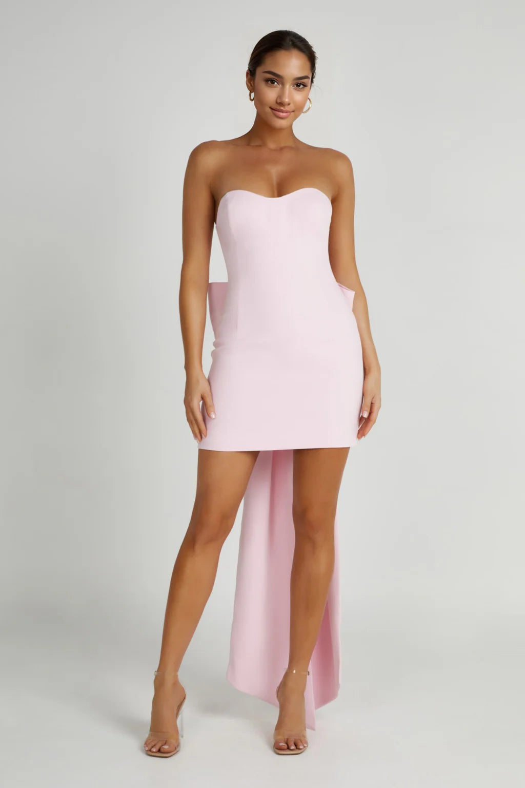 Off-shoulder mini dress-Meredith Strapless Bow Mini Dress - Blush Pink