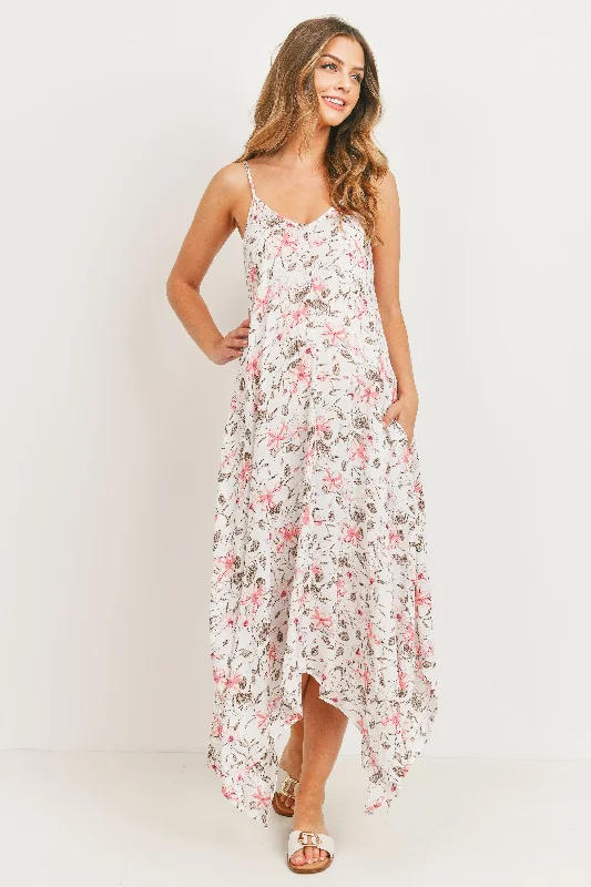 Maxi dress with tie waist-Floral Spaghetti Strap Maternity Maxi Dress