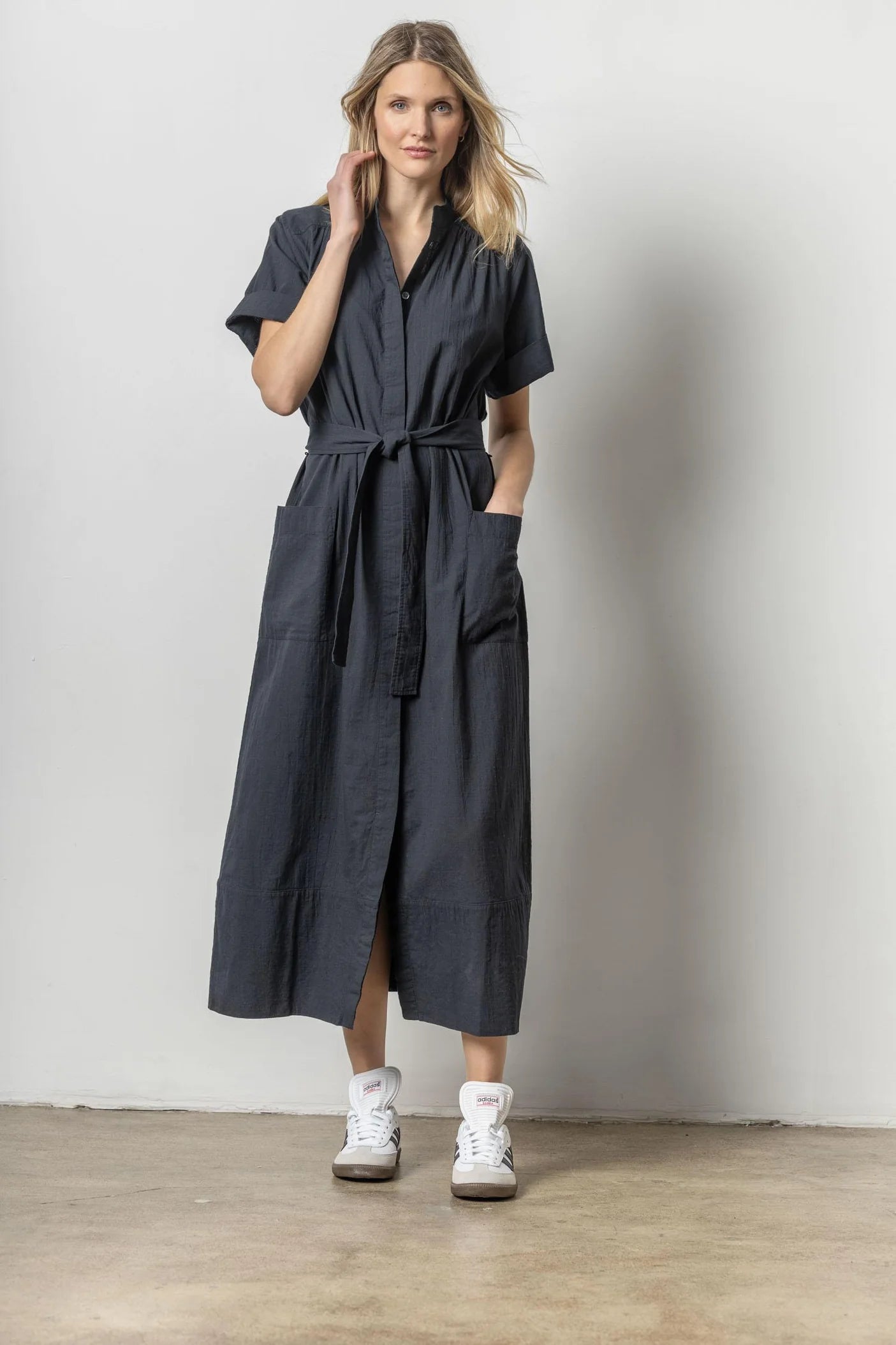 Maxi dress with tulip hem-MAXI BUTTON DOWN DRESS