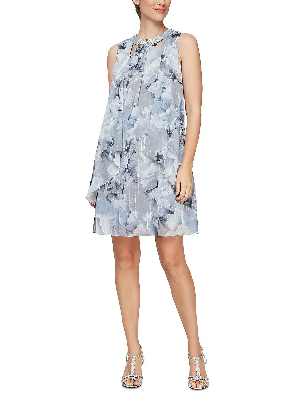 Midi dress with adjustable straps-Womens Floral Midi Cocktail and Party Dress