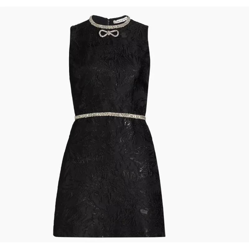 Voluminous sleeve mini dress-alice + olivia Ellis Embellished Crew Neck Sleeveless Mini Dress Black