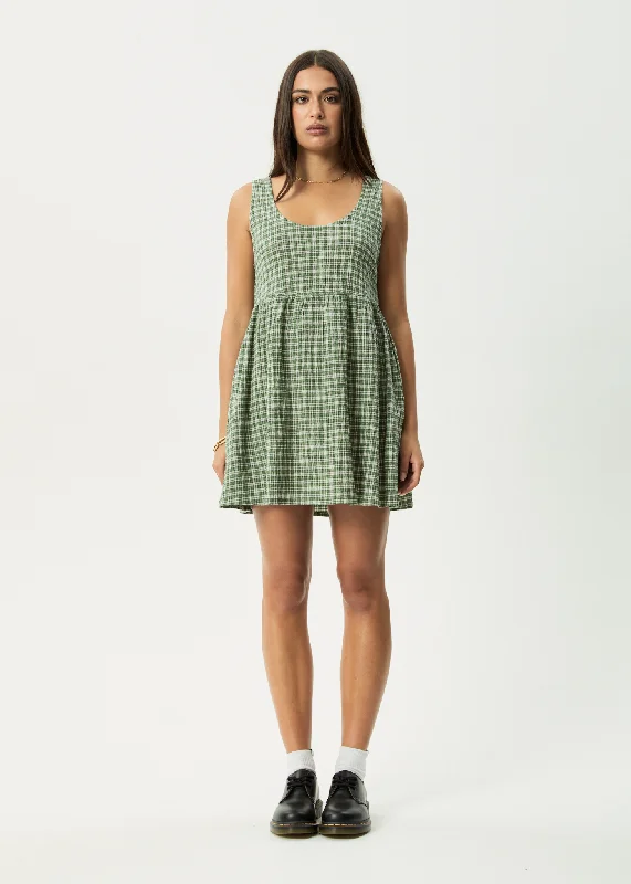 Satin mini dress-AFENDS Womens Base Jesse - Seersucker Mini Dress - Deep Green Check