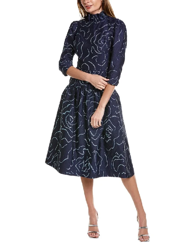 Midi dress for beach vacation-Teri Jon by Rickie Freeman Jacquard Midi Dress