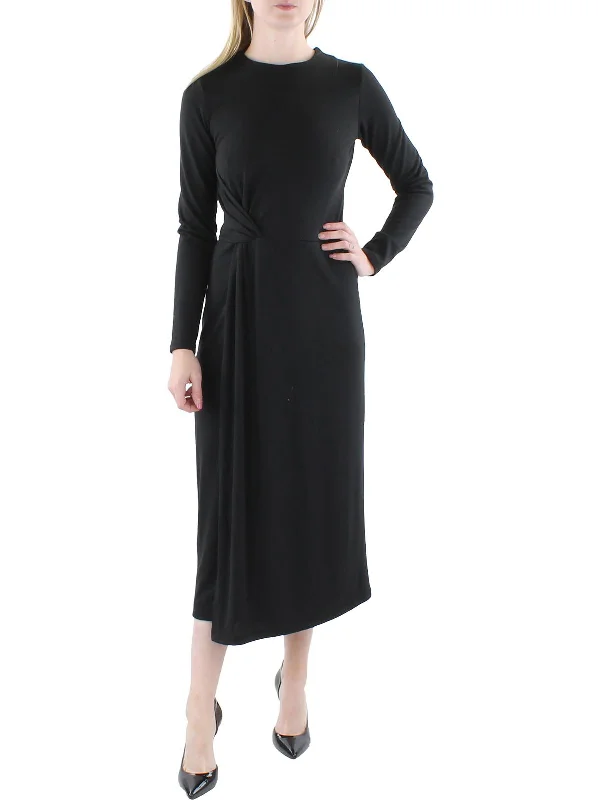 Midi dress with elastic waistband-Womens Knot-Front Crewneck Midi Dress