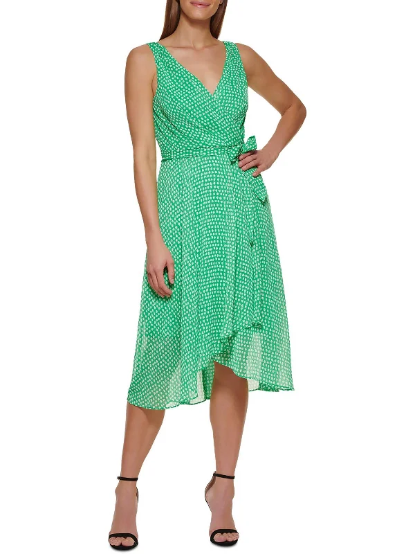 Midi dress with polka dots-Womens Chiffon Midi Fit & Flare Dress