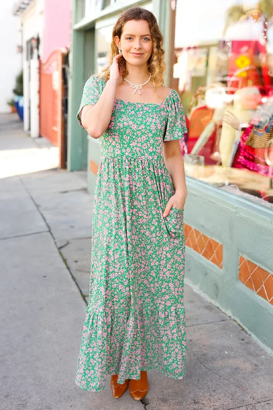 Maxi dress with chic design-Perfectly You Green Ditzy Floral Fit & Flare Maxi Dress