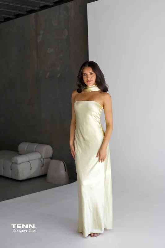 Maxi dress with satin fabric-Lilia Satin Maxi Dress - Soft Yellow