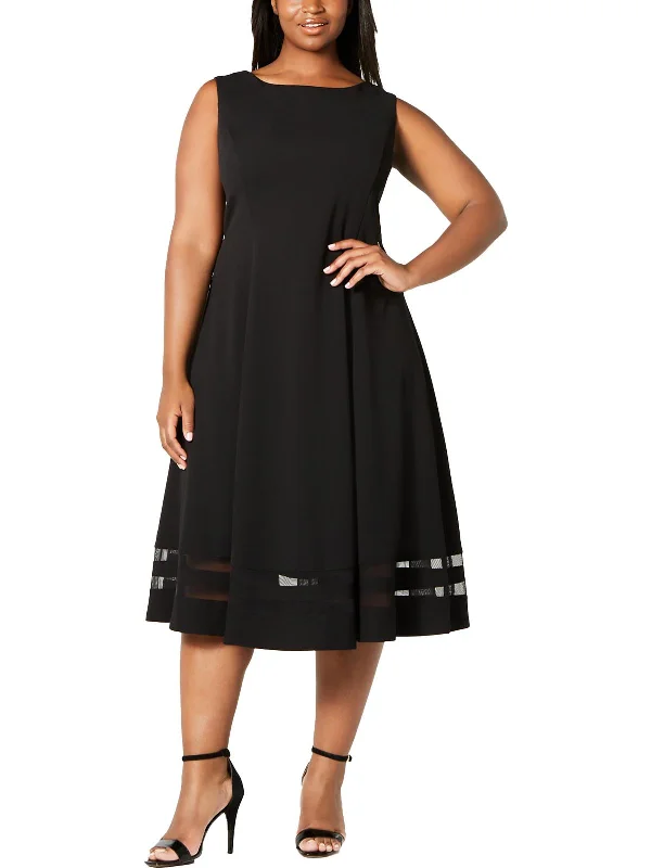 Midi dress with puff sleeves-Plus Womens Sleeveless Illusion Hem Midi Dress