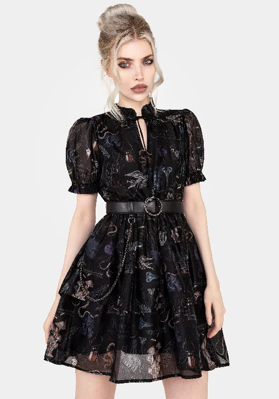 Asymmetrical mini dress-Maudeline Victoriana Print Layered Organza Mini Dress