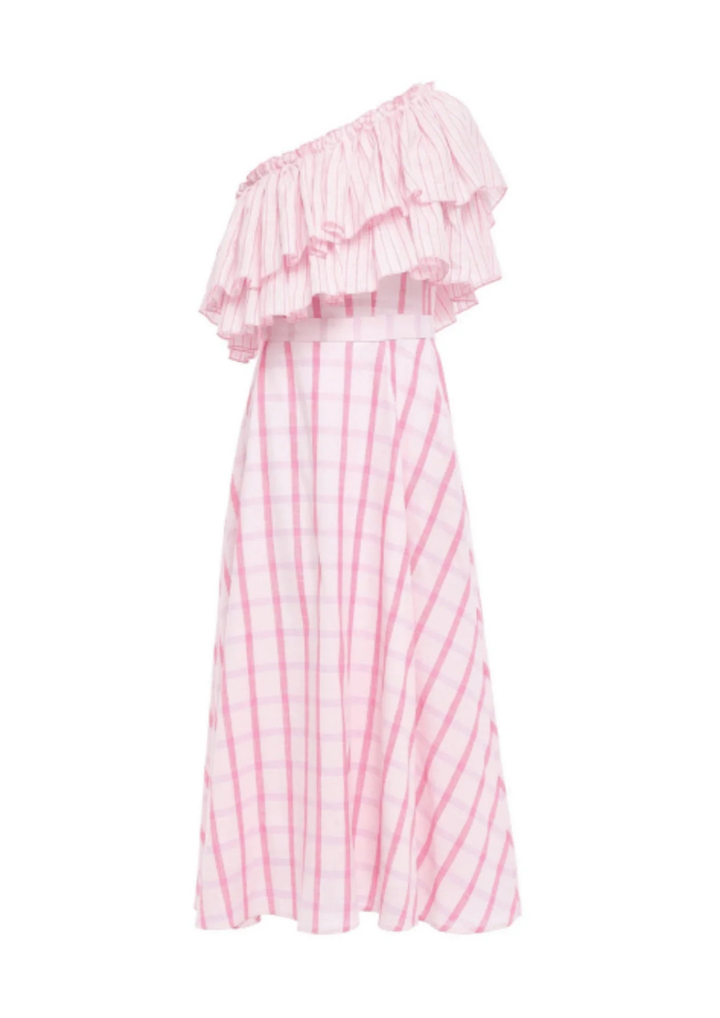 Maxi dress with frilly details-PINK ONE-SHOULDER MAXI DRESS